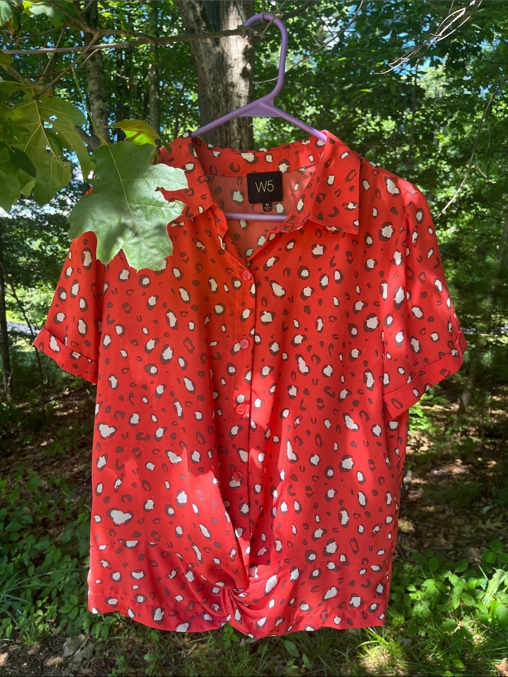 🐆 W5 Red Cheetah Print Patterned Summer Short Sleeved Blouse 🐆